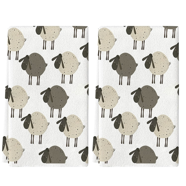 Cute Lamb Kitchen Towel Set, Super Absorbent Cleaning Cloths, Soft Hand Towel and Dishcloth for Cooking, Baking