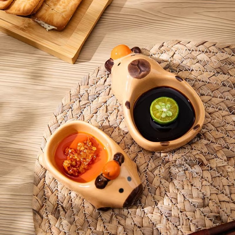 Hand-Painted Capybara Dipping Bowl 3.1in Ceramic Sauce Dish for Condiments and Snacks