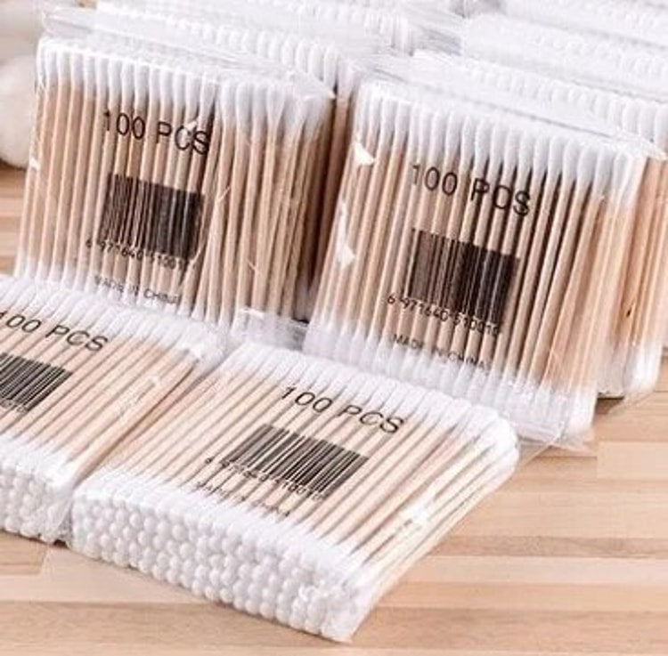 Natural Double Head Wood Cotton Swabs for Gentle Personal Care and Makeup Precision
