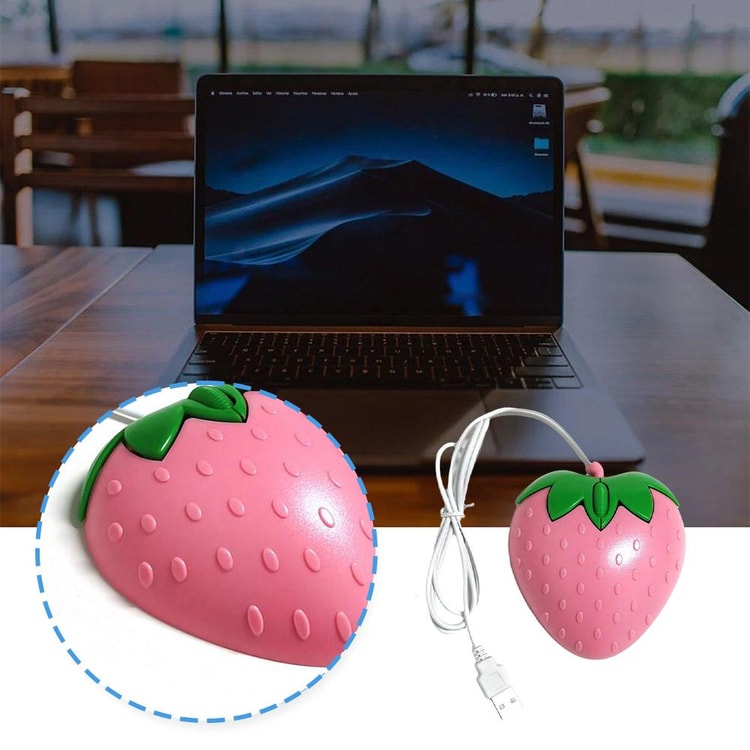 Cute Pink Strawberry Wired Mouse, Small Optical PC Game Mouse, Creative Design for Laptop Office, Girls Birthday Gift