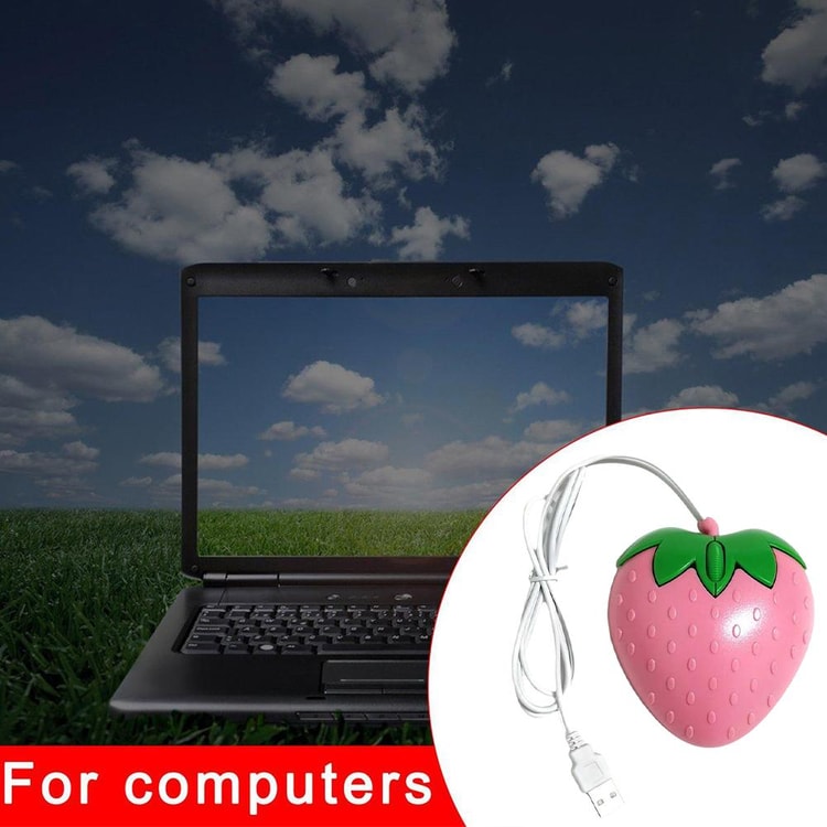 Cute Pink Strawberry Wired Mouse, Small Optical PC Game Mouse, Creative Design for Laptop Office, Girls Birthday Gift