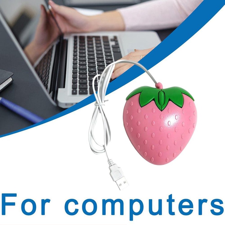 Cute Pink Strawberry Wired Mouse, Small Optical PC Game Mouse, Creative Design for Laptop Office, Girls Birthday Gift
