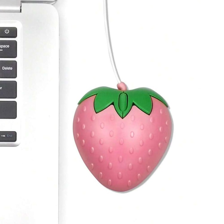 Cute Pink Strawberry Wired Mouse, Small Optical PC Game Mouse, Creative Design for Laptop Office, Girls Birthday Gift