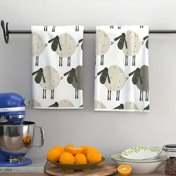 Cute Lamb Kitchen Towel Set, Super Absorbent Cleaning Cloths, Soft Hand Towel and Dishcloth for Cooking, Baking