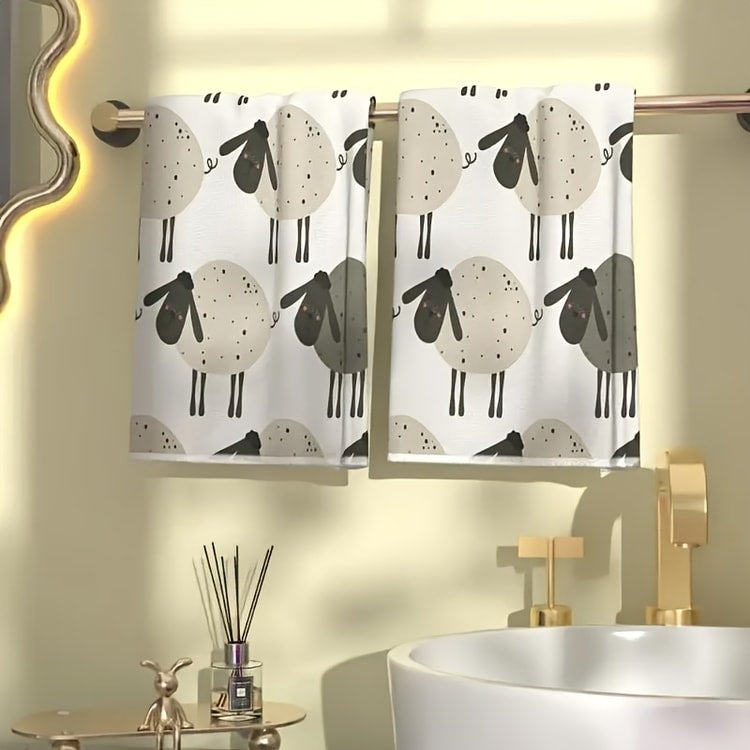 Cute Lamb Kitchen Towel Set, Super Absorbent Cleaning Cloths, Soft Hand Towel and Dishcloth for Cooking, Baking